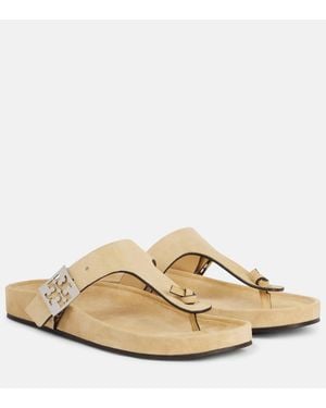 Tory Burch Sandalen Double T Aus Veloursleder - Natur