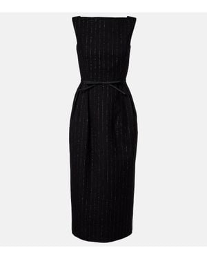 Erdem Pinstripe Wool Lame Midi Dress - Black