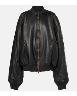 Balenciaga Leather Bomber Jacket - Black