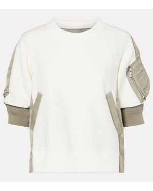 Sacai Twill-trimmed Cotton-blend Jersey Top - White