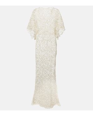 Norma Kamali Obie Crochet Cotton And Linen Maxi Dress - White