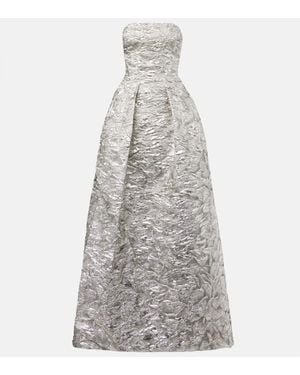 Monique Lhuillier Robe Longue Bustier En Jacquard - Blanc