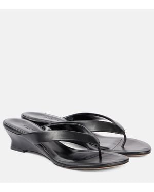 Le Monde Beryl Leather Wedge Sandals - Grey