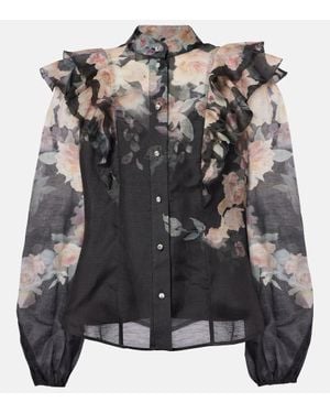 Zimmermann Crush Frill-Trim Linen-Silk Blend Blouse - Black