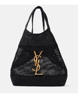 Saint Laurent Icare Cassandre Maxi Crochet Raffia Tote Bag - Black