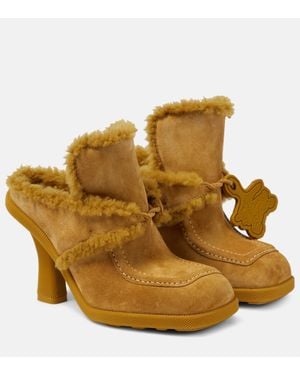 Burberry Suede-shearling Highland Mules 90 - Brown