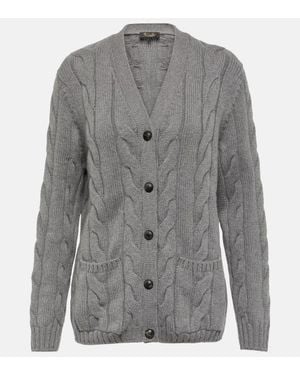 Loro Piana Napier Cable-Knit Cashmere Cardigan - Grey