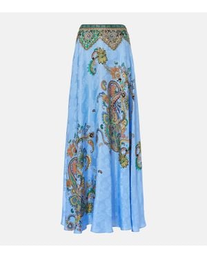 Etro Floral Silk Crepe De Chine Maxi Skirt - Blue