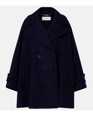 Chloé Double-Breasted Oversized Wool-Blend Coat - Blue