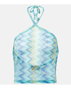 Missoni Zigzag Sheer Halterneck Top - Blue
