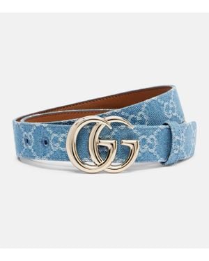 Gucci Gg Marmont Canvas Denim Belt - Blue