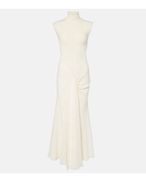 Victoria Beckham Draped Turtleneck Jersey Maxi Dress - White