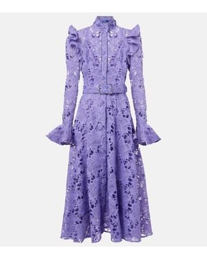 LEO LIN Aliyah Floral Ruffled Lace Midi Dress - Purple