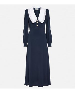 Alessandra Rich Abito Midi Con Colletto A Contrasto - Blu
