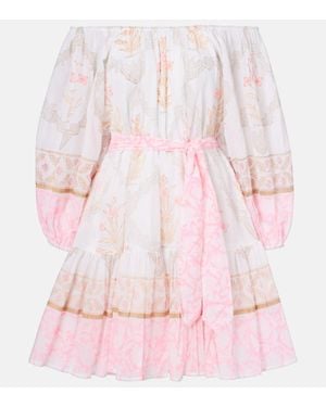 Juliet Dunn Printed Off-Shoulder Cotton Minidress - Pink