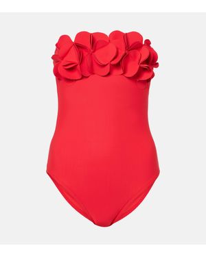 Karla Colletto Tess Floral-applique Bandeau Swimsuit - Red