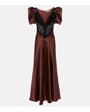 Rodarte Lace-Trimmed Silk Charmeuse Gown - Brown