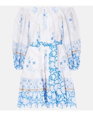 Juliet Dunn Off-Shoulder Printed Cotton Beach Dress - Blue