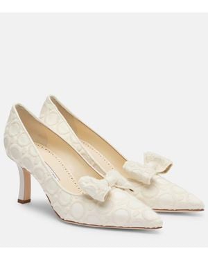Manolo Blahnik Bestickte Pumps Epirotes 70 Aus Satin - Weiß