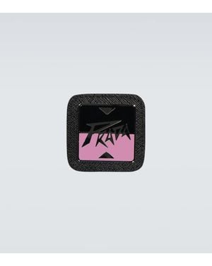 Prada Leather-Trimmed Logo Badge - Black