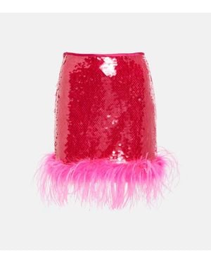 GIUSEPPE DI MORABITO Sequined Feather-Trimmed Miniskirt - Pink