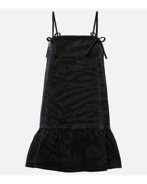 Ganni Miniabito Di Jeans Con Stampa - Nero