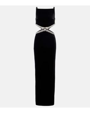 Self-Portrait Verziertes Maxikleid Aus Samt - Schwarz