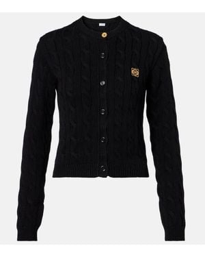 Loewe Anagram Cable-Knit Cotton Cardigan - Black