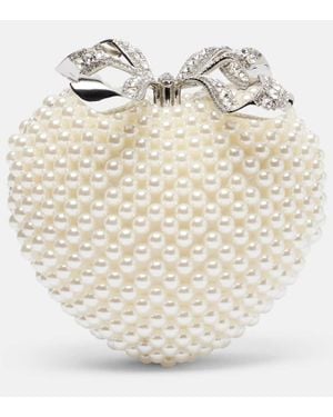 Self-Portrait Clutch Heart Mini Mit Zierperlen Und Kristallen - Weiß