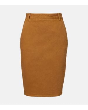 Saint Laurent Cotton Pencil Skirt - Brown