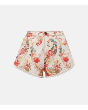 Etro Shorts Di Jeans Con Stampa Paisley - Neutro