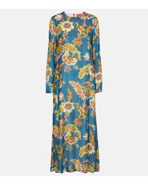 La DoubleJ Swing Printed Devoree Velvet Maxi Dress - Blue