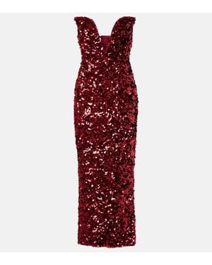 Self-Portrait Abito Midi Con Paillettes - Rosso