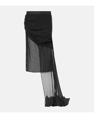 DIDU Falda Midi Drapeada De Chifon - Negro