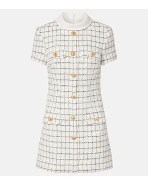 Self-Portrait Checked Boucle Minidress - White
