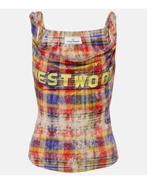 Vivienne Westwood Anna Logo Tartan Jersey Top - Red