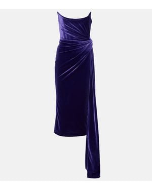 Alex Perry Draped Velvet Corset Gown - Blue