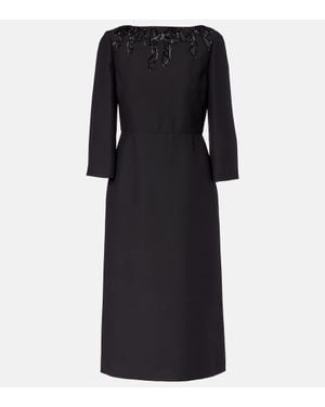 Valentino Embroidered Wool And Silk Midi Dress - Black