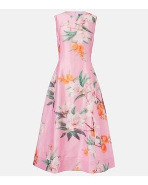 LEO LIN Cleo Floral Linen-Blend Midi Dress - Pink
