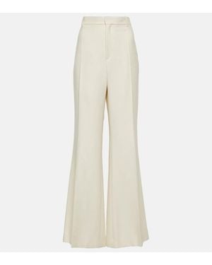 Chloé High-Rise-Hose Aus Seide Und Wolle - Weiß