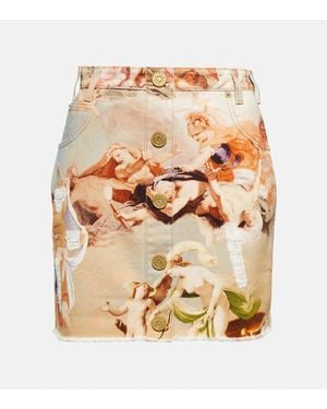 Balmain Denim Mini Skirt With 'sky' Print - Brown