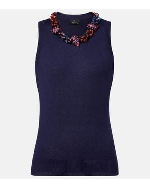 Etro Embellished Silk And Cashmere Top - Blue