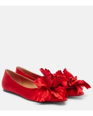 Ferragamo Ballerines Gemy En Satin A Fleurs - Rouge