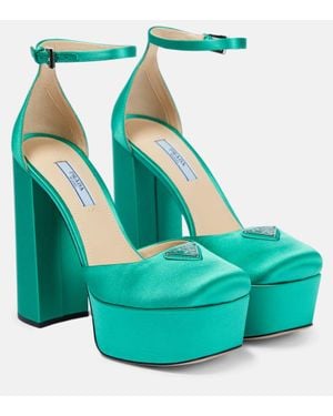 Prada Salones De Saten Con Plataforma - Verde