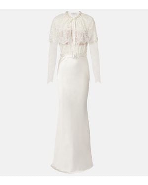 Self-Portrait Caped Lace And Satin Maxi Dress - White