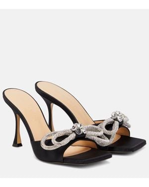 Mach & Mach Pantoletten Double Bow Aus Satin - Schwarz