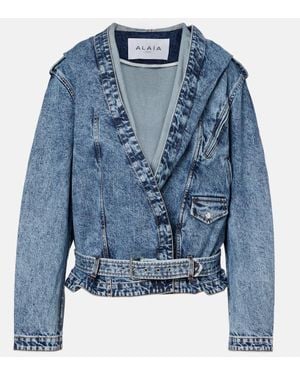 Alaïa Belted Hooded Denim Jacket - Blue