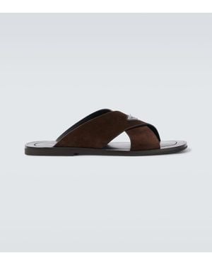 Prada Sandalen Aus Veloursleder Und Leder - Braun
