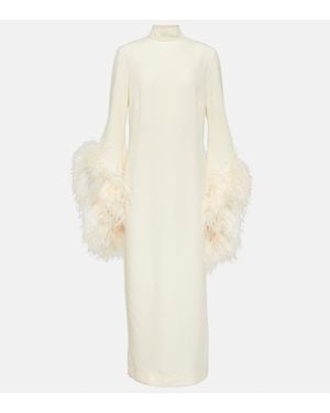 ‎Taller Marmo Abito Midi Del Rio Con Piume - Bianco