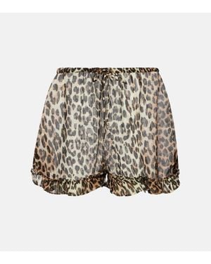 Ganni Shorts De Chifon Con Estampado De Leopardo - Amarillo